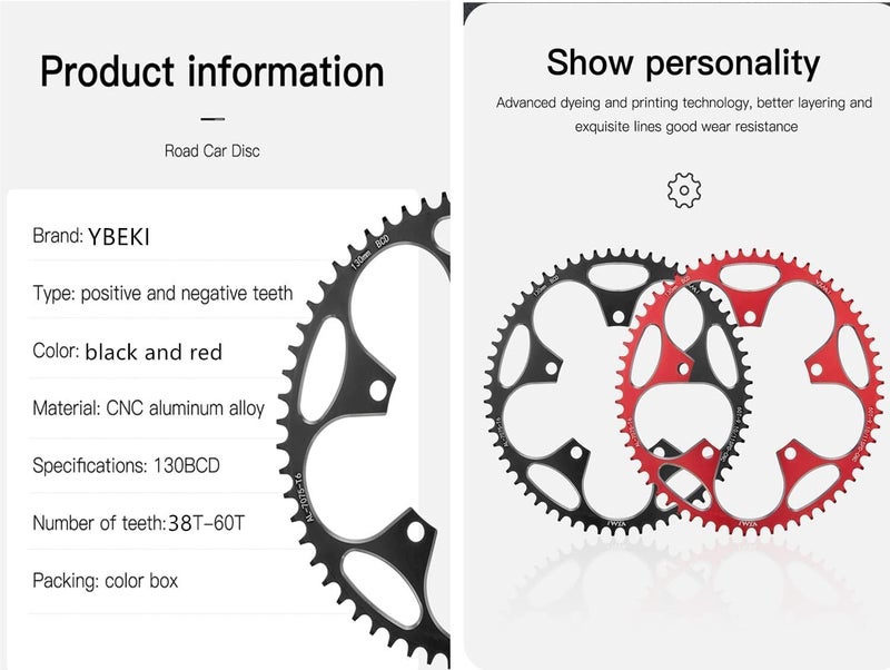 YBEKI 130BCD Chainring - CNC Machined 7075-T6 Aluminum Narrow-Wide Chainwheel for Road Bikes (38-60T Options) | 8-12 Speed Compatible | Ultra-Lightweight | Anti-Drop Design - Image 4